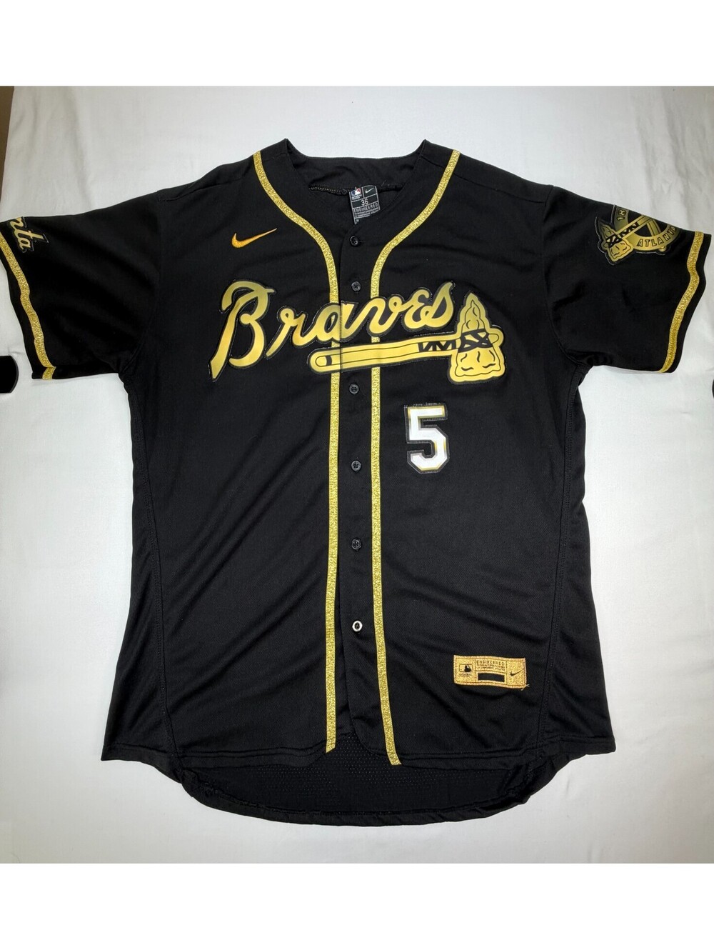 Nike Men's Jersey Atlanta Braves 5 Freddie Freeman Baseball Size 36 Black